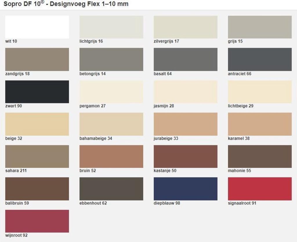 Vloeren Venlo - Tegels - Sopro DF10 voegpasta kleurkaart